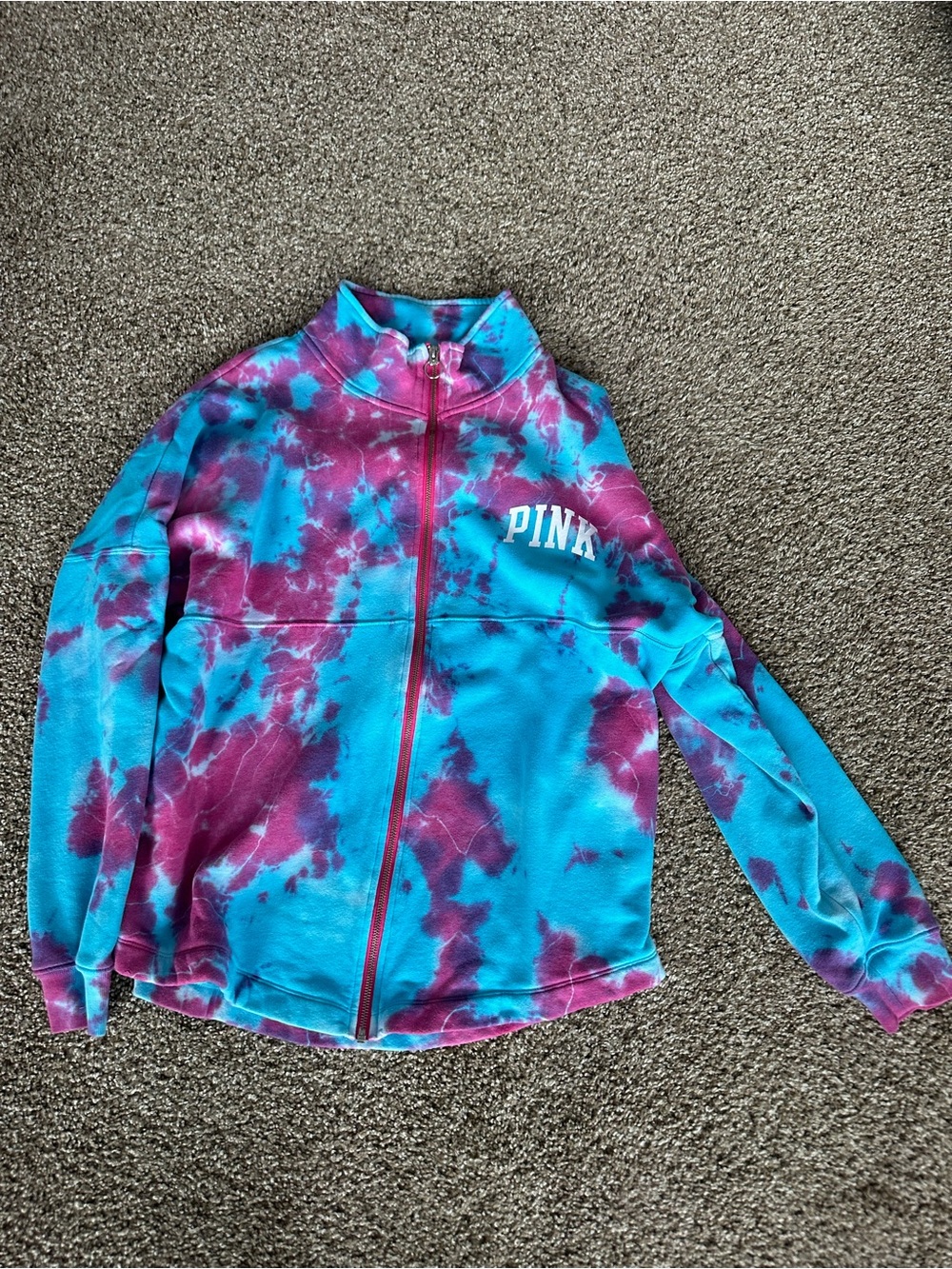 PINK Victoria's Secret Blue and Purple Tie-Dye Zip-Up Sweatshirt